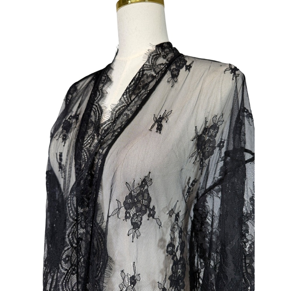 Avidlove Black Lace Sheer Kimono Robe Floral Lingerie Cover Up Small‎